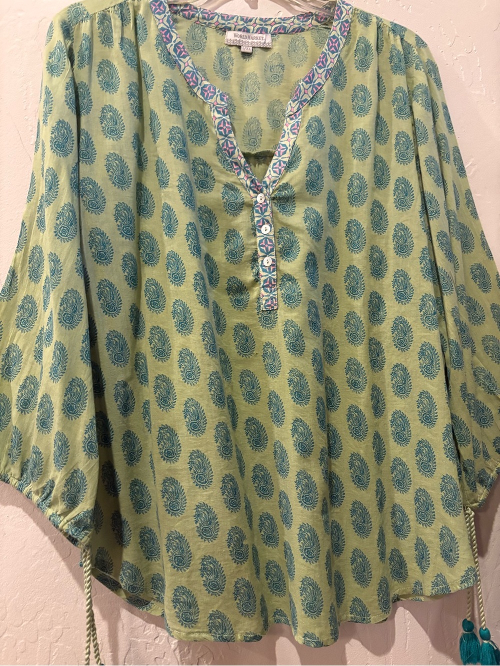 Cost Plus World Market Green & Teal Printed Tunic